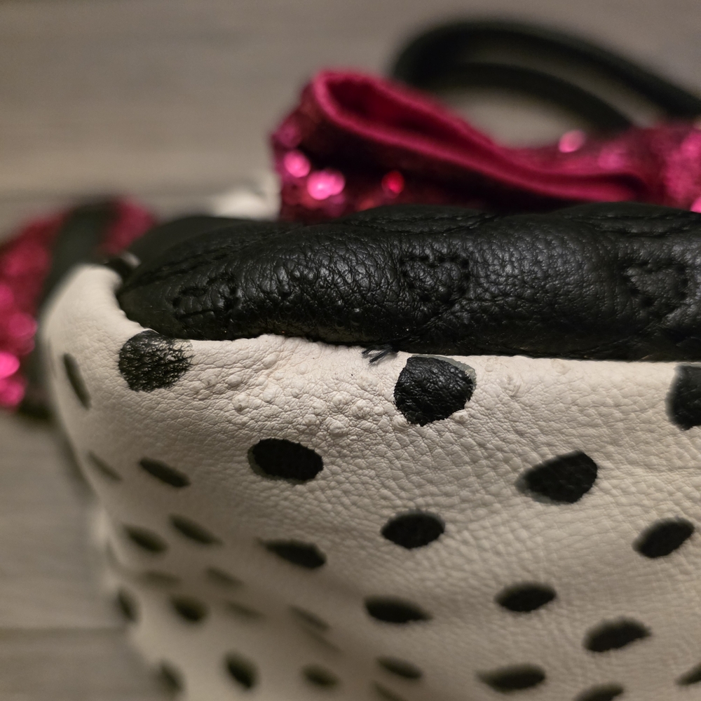 Betsey Johnson Black and Pink Sequin Bow Mini Satchel Bag Purse - Picture 7 of 8
